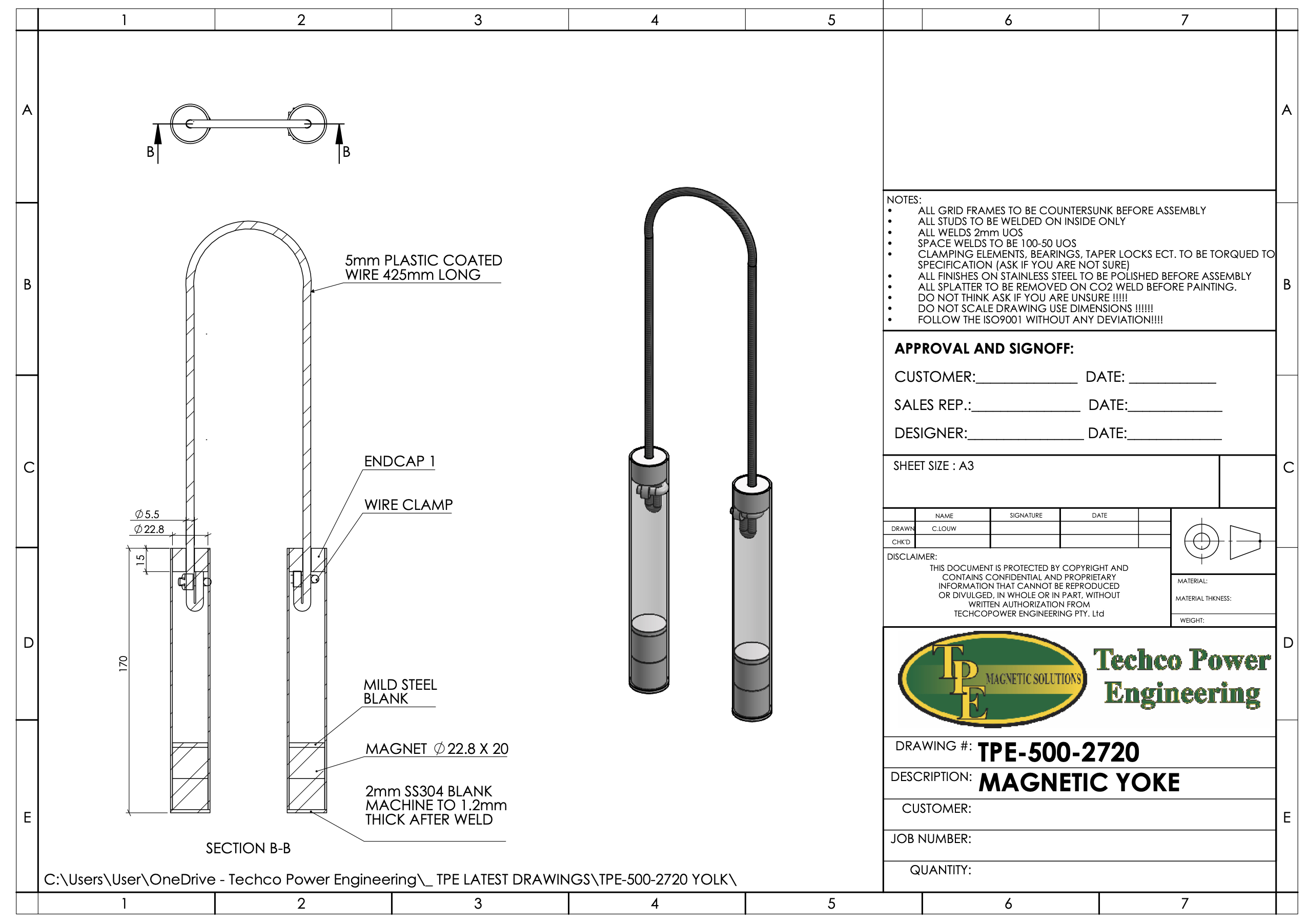 Technical Drawing — Permanent Magnetic Yoke
